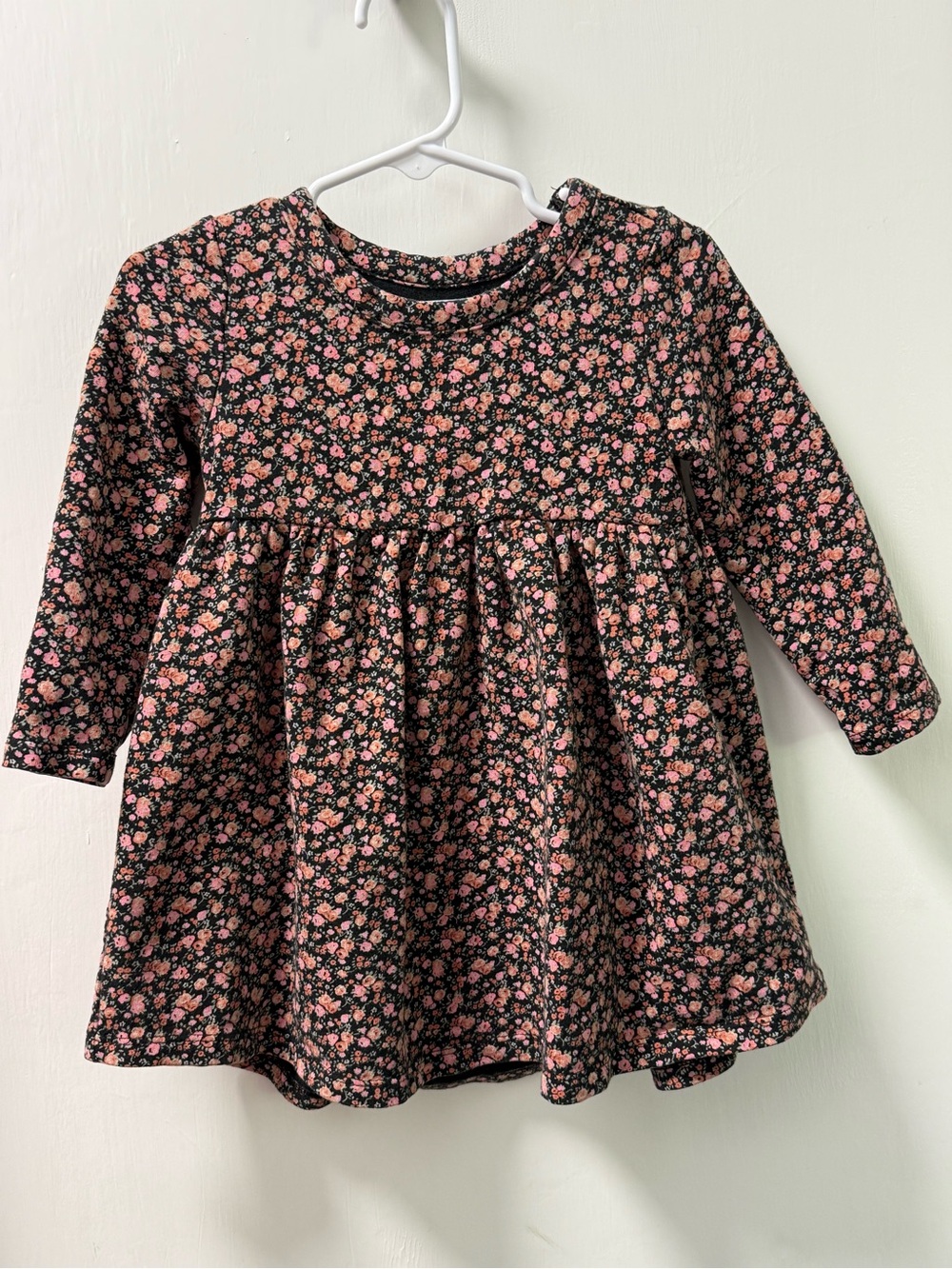 GAP Black Floral Long-Sleeve Dress with Pink Blooms